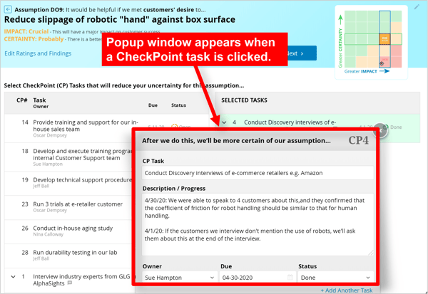 CheckPoint Task Popup Window